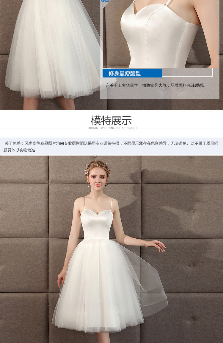 Bridal Bridesmaid Dress Spring New White Wedding Dress Strap Short Photo Light Wedding Dress Graduation Season Photoshoot Women