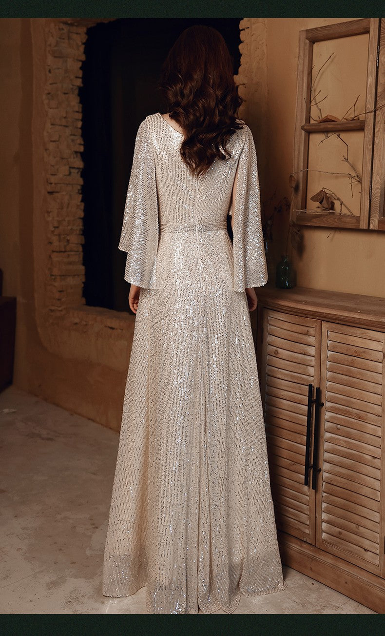 Banquet Evening Dress 2023 New Spring Elegant Golden Socialite Dress Long Host Annual Meeting Dinner Dress