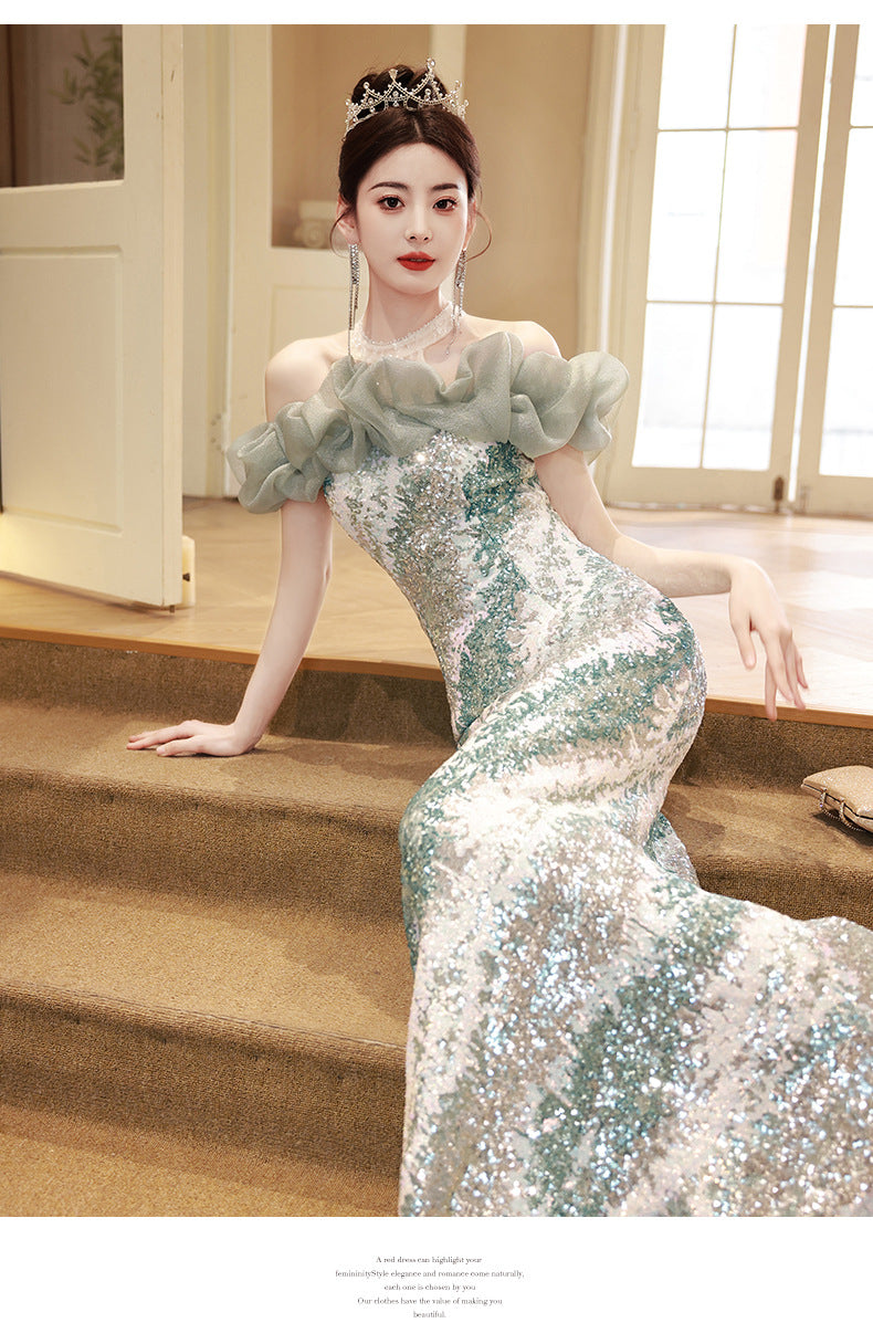 French High-End Fishtail Skirt Ladies Banquet Elegant Evening Dress Skirt Women's Sequined High Sense Long Sexy Host