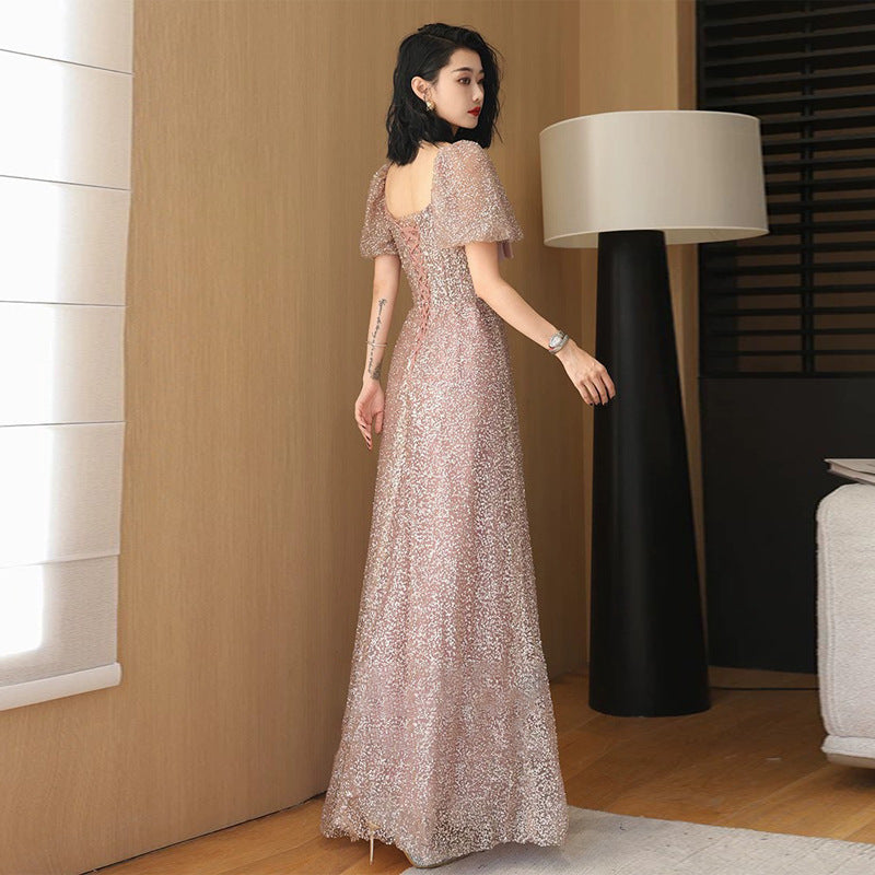 Light Luxury Evening Dress for Women 2024 New High Sense Elegant Sequins Banquet Annual Meeting Host Long Show Dress