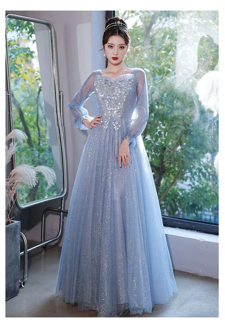 High-End Blue Dress High-End Sense Banquet Host Fairy Vocal Music Student Art Exam Dress Student Performance Dress