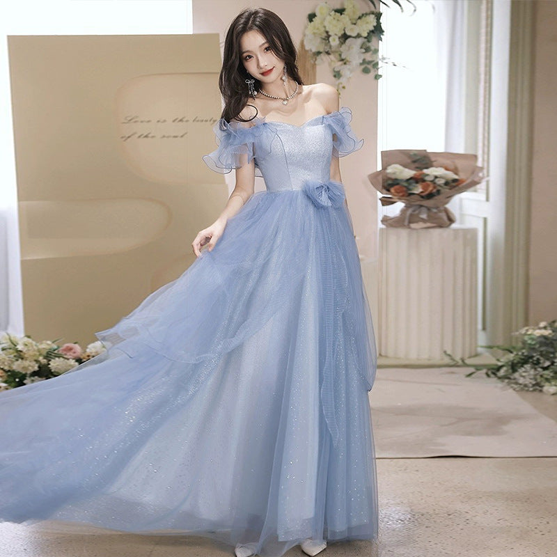 Blue Evening Dress for Women 2024 New High-Grade Fairy Graduation Host Art Exam High-End Affordable Luxury Niche French Style