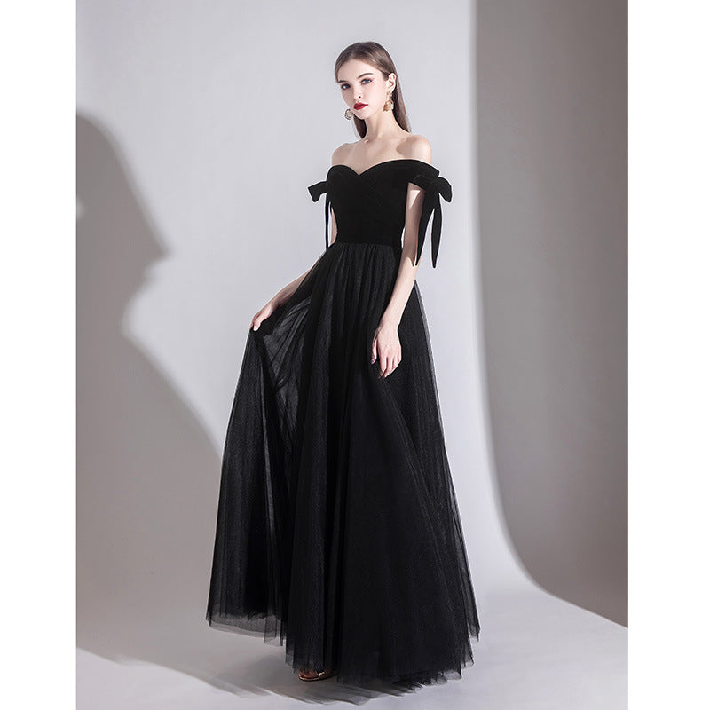 off-Shoulder Black Evening Dress Female 2024 New Sexy Aura Queen Banquet Modern Temperament Slimming Long