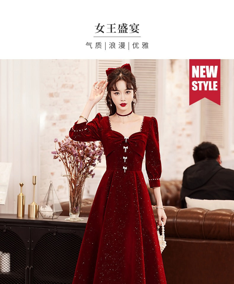 Toast Dress Bride Red Dress Women's High-Grade Skirt Small Engagement Dress Long Sleeve Daily Style Women