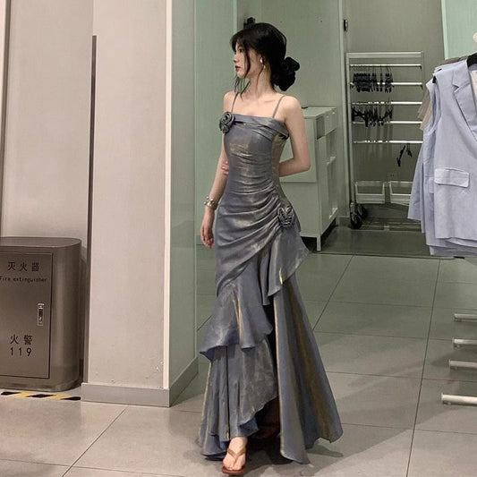 Mermaid Adult Ceremony Dress Light Luxury Minority High-End Toast Dress Annual Meeting Host High-End Strap Fishtail Dress