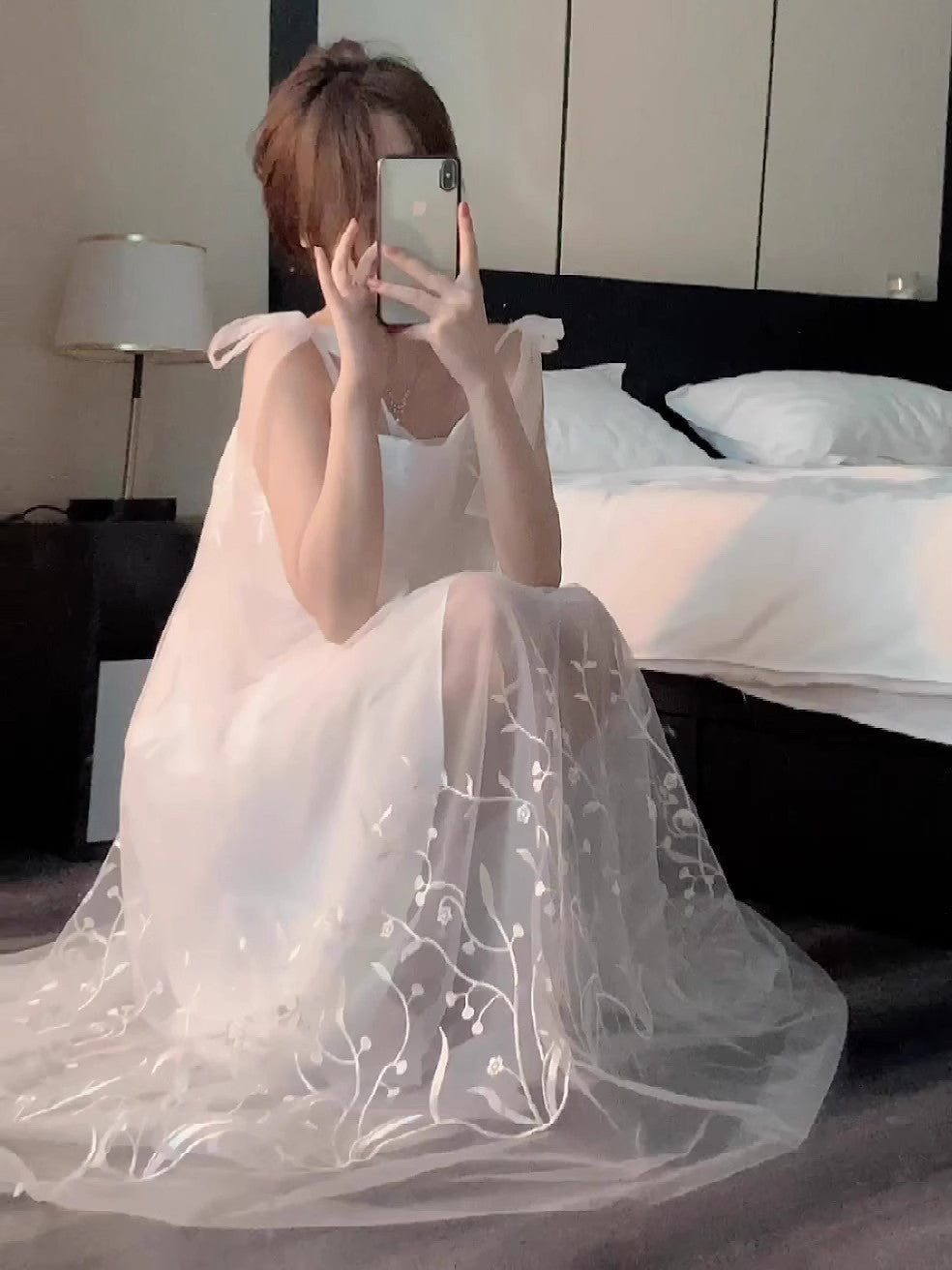 Streamer French Wedding Morning Gowns Female Bride High-End Sense Niche White Light Yarn Wedding Pajamas Morning Shot Dress