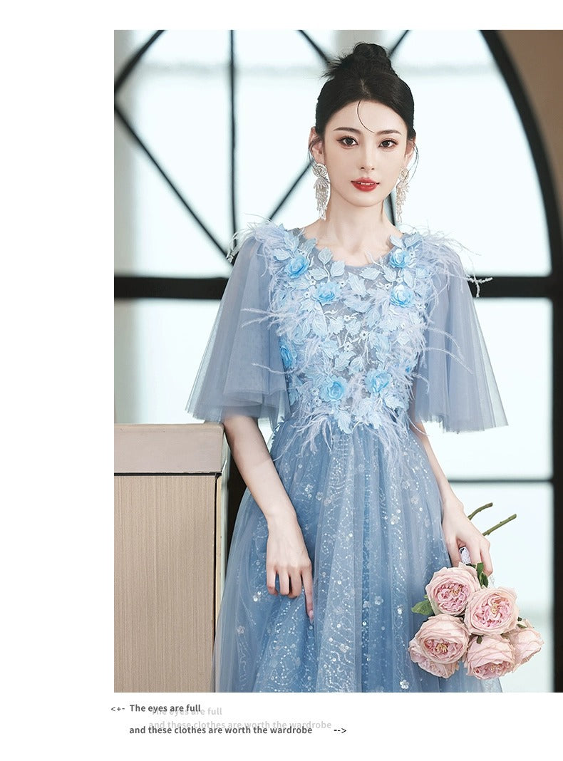 Blue Evening Dress High-End Affordable Luxury Niche Fairy 2024 New High Sense Dinner French Host Long