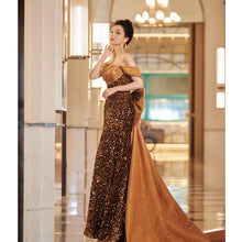 French Princess Escape Evening Dress Super Fairy Blue Student Art Exam Performance Dress off-Shoulder Temperament Bride Toast Dress