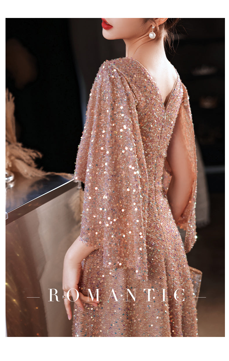 Foreign Trade Cross-Border Supply Evening Dress for Women 2024 New Banquet Socialite Temperament Entry Lux Niche Host Sense Sequins