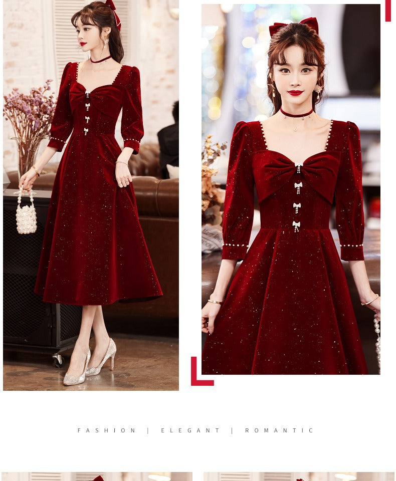 Toast Dress Bride Red Dress Women's High-Grade Skirt Small Engagement Dress Long Sleeve Daily Style Women