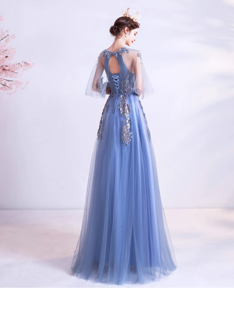 Blue Veils Slimming Banquet Annual Meeting Stage Performance Host Wedding Dress Evening Gown 273