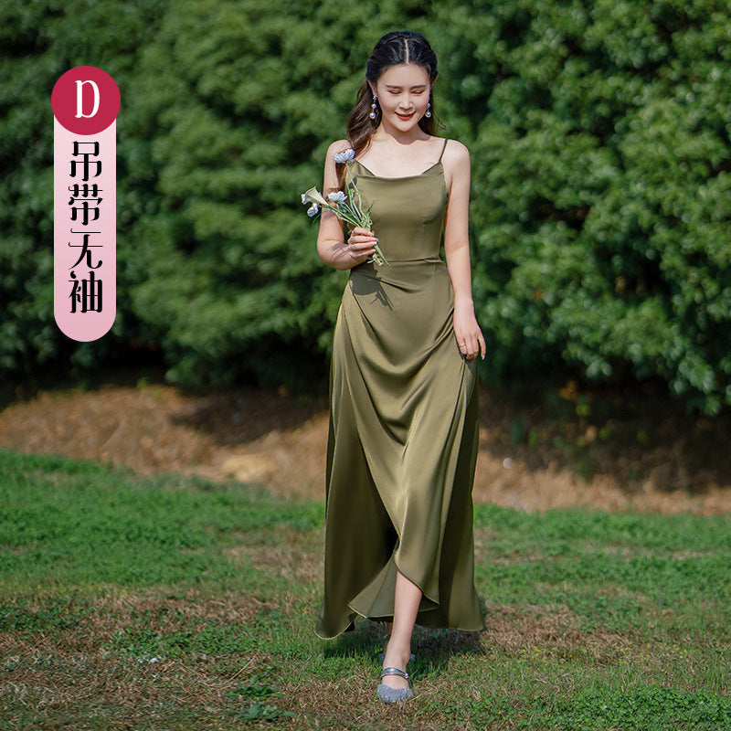 Bridesmaid Dress Girlfriends Group2023Summer New Satin Long Bridesmaid Dress for Sisters Graceful Mori Ladies Banquet