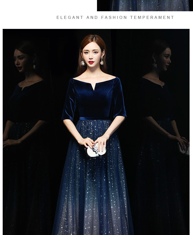 Host Evening Dress Women 2024 New Autumn off-Shoulder Banquet Queen Long Choir Costumes Women