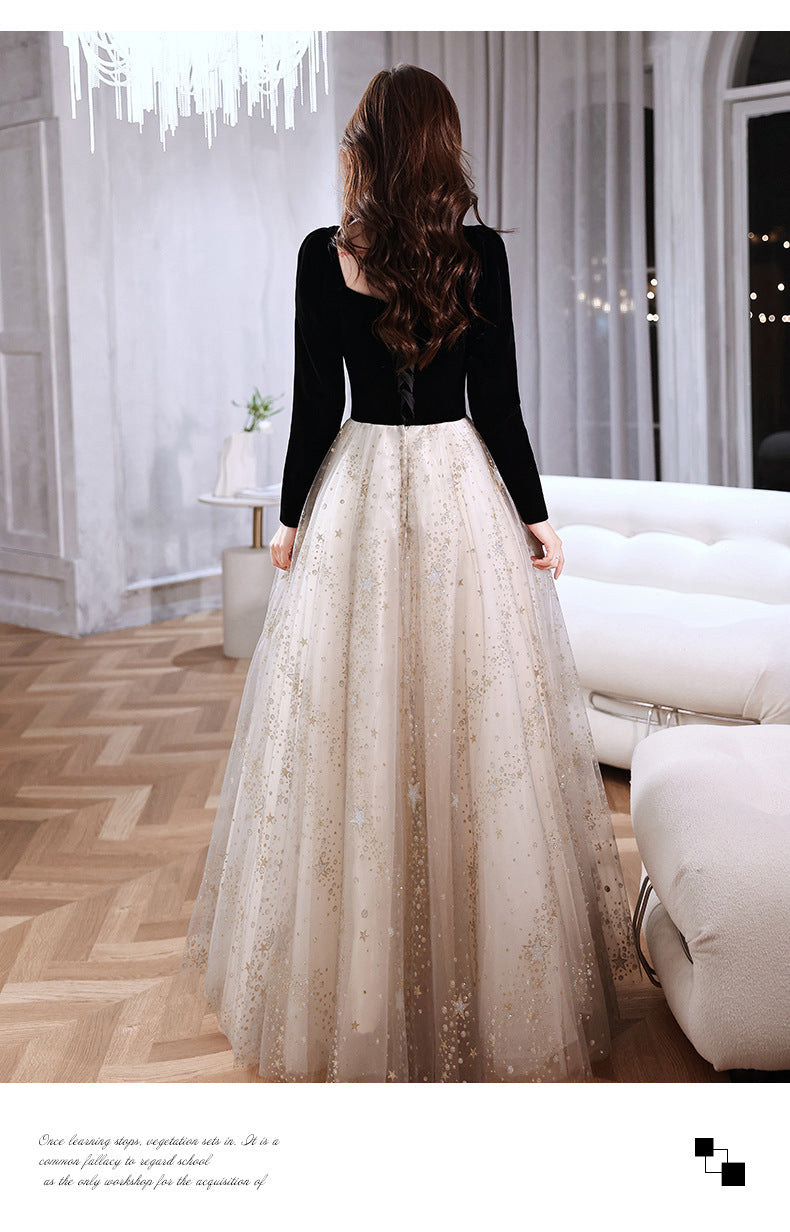 Black Evening Dress Banquet 2023 New Summer and Autumn Long Sleeve Elegant Annual Meeting Stunning Daily Dress Dress