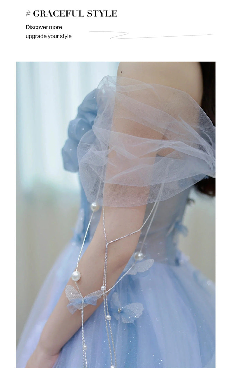 Blue Banquet Evening Dress for Women 2024 New High-Grade Princess on the Run Toast Dress Fairy Light Luxury Annual Meeting Dress