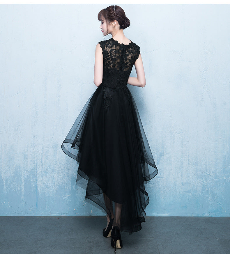 Evening Dress for Women 2024 New Short Front and Long Back Banquet Dress Party Show Thin Black Tuxedo Dress Short