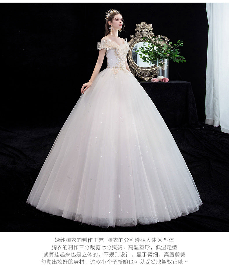 Wedding Dress Bridal New French Style Floor-Length Simple Forest Style Slimming Off-Shoulder Studio Light Wedding Dress H25