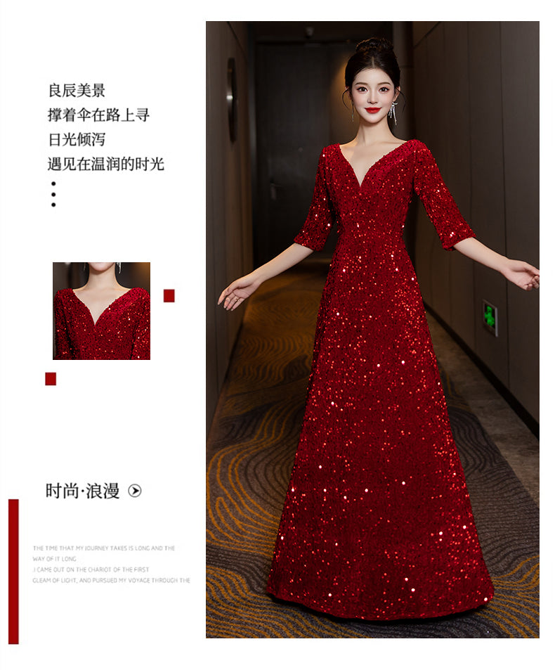 High-end Sequin Evening Dress for Choir Performance Host Conductor Piano Performance Slim Fit Slimming Choir Dress for Women