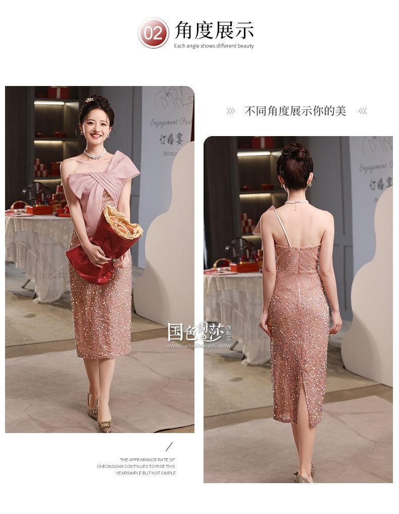 Toast Dress 2024 New Style Pink Bride Small Marriage Engagement High-Grade Wedding Dress Women's Casual Dress