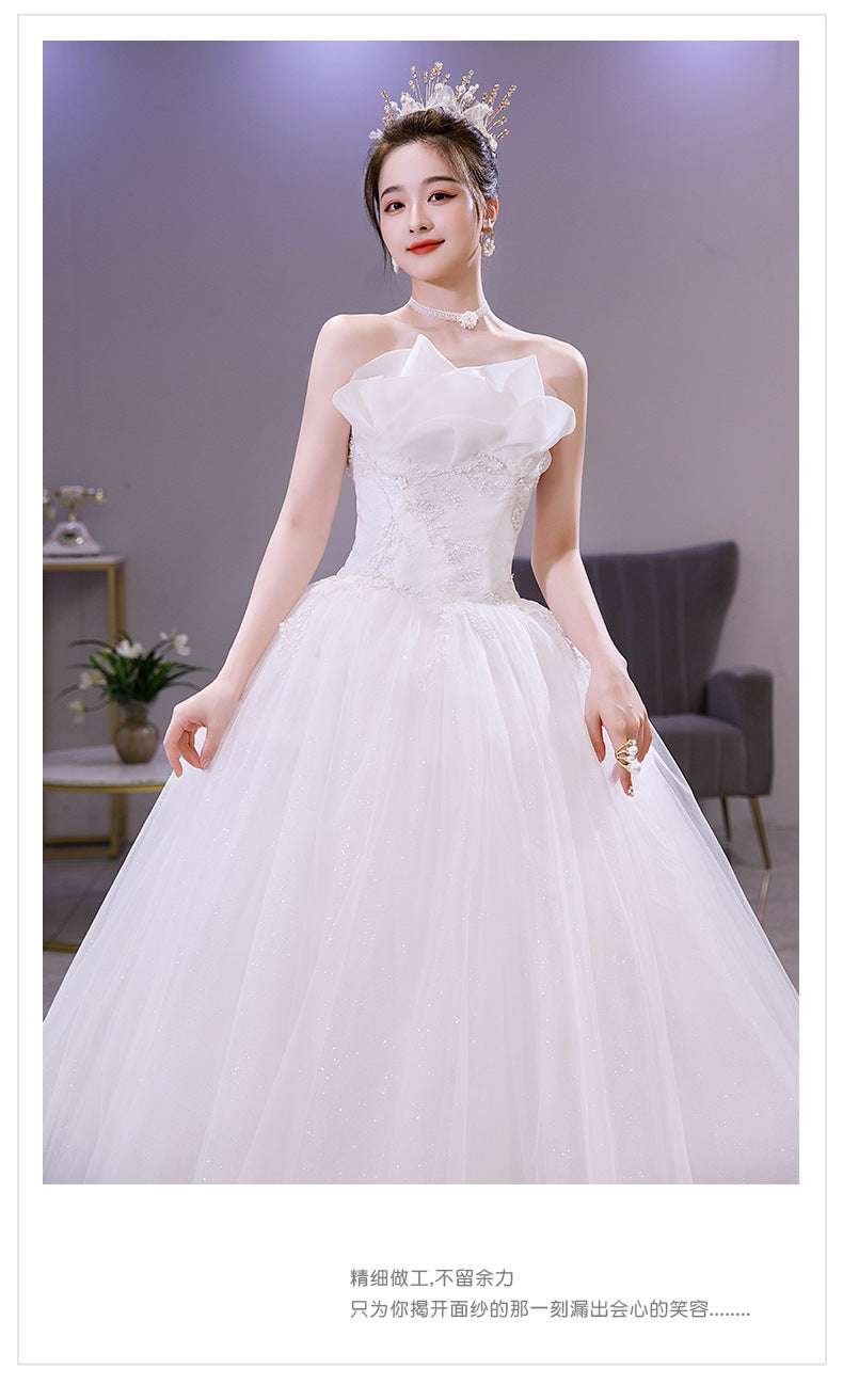 Light Wedding Dress 2024 New Tube Top Slimming Wedding Dress Bride Elegant Dress Fairy Dream Starry Sky Floor-Length Wedding Dress