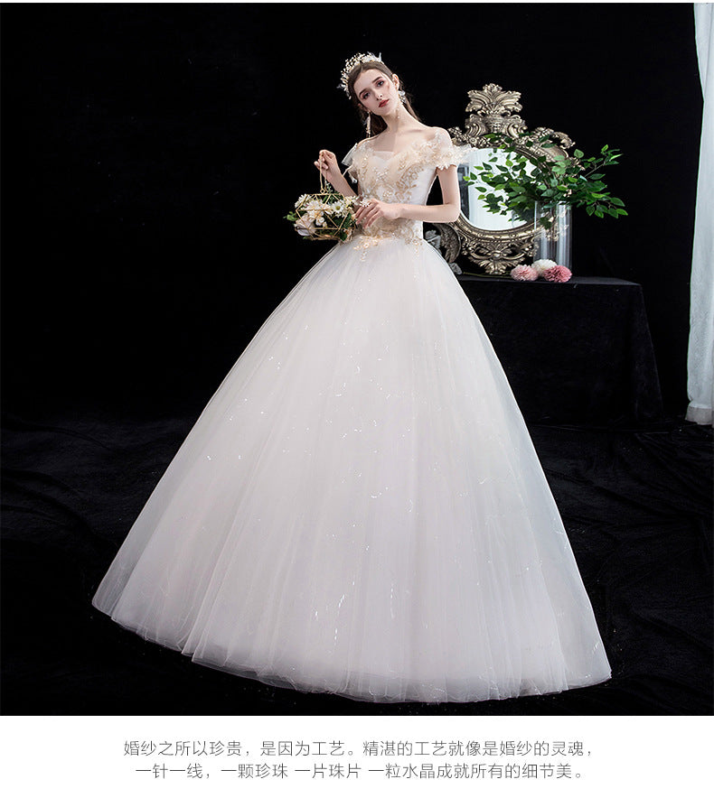 Wedding Dress Bridal New French Style Floor-Length Simple Forest Style Slimming Off-Shoulder Studio Light Wedding Dress H25