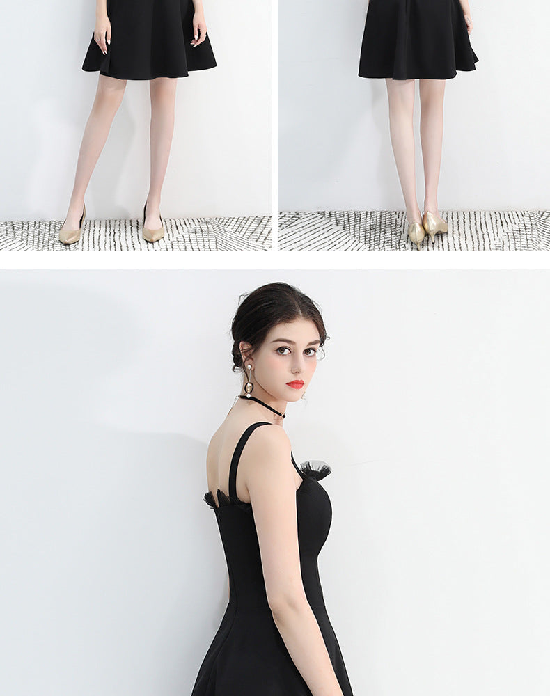 Black Evening Dinner Suit Women's 2024 New Spring Summer Slimming Short Dress Socialite Gathering Dress Banquet