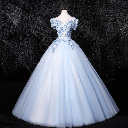 Sky Blue off-the-Shoulder Gown 2024 New Bel Canto Solo Pettiskirt Long Slimming Slim Fit Stage Skirt