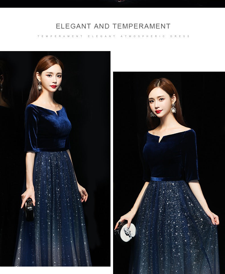 Host Evening Dress Women 2024 New Autumn off-Shoulder Banquet Queen Long Choir Costumes Women