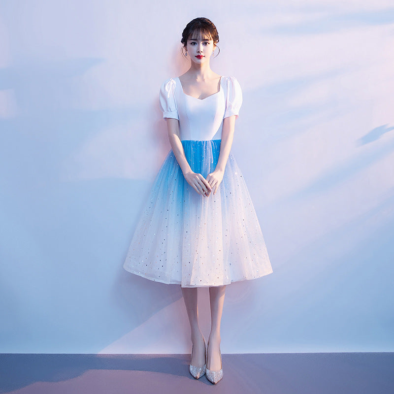 Red Song Choir Performance Dress for Women Modern Adult Banquet Conductor Dress Slim Gradient Color Art Exam Dress Academy Style