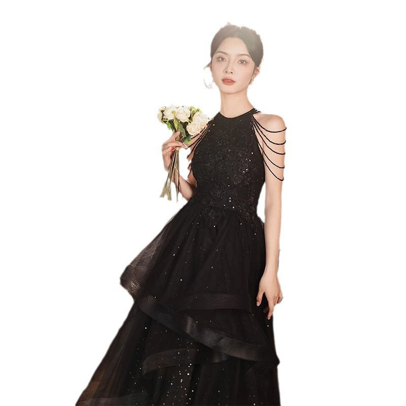 Black Evening Dress 2024 New Banquet Dinner Party Welcome Dress Elegant Host Elegant French Evening Dress for Women