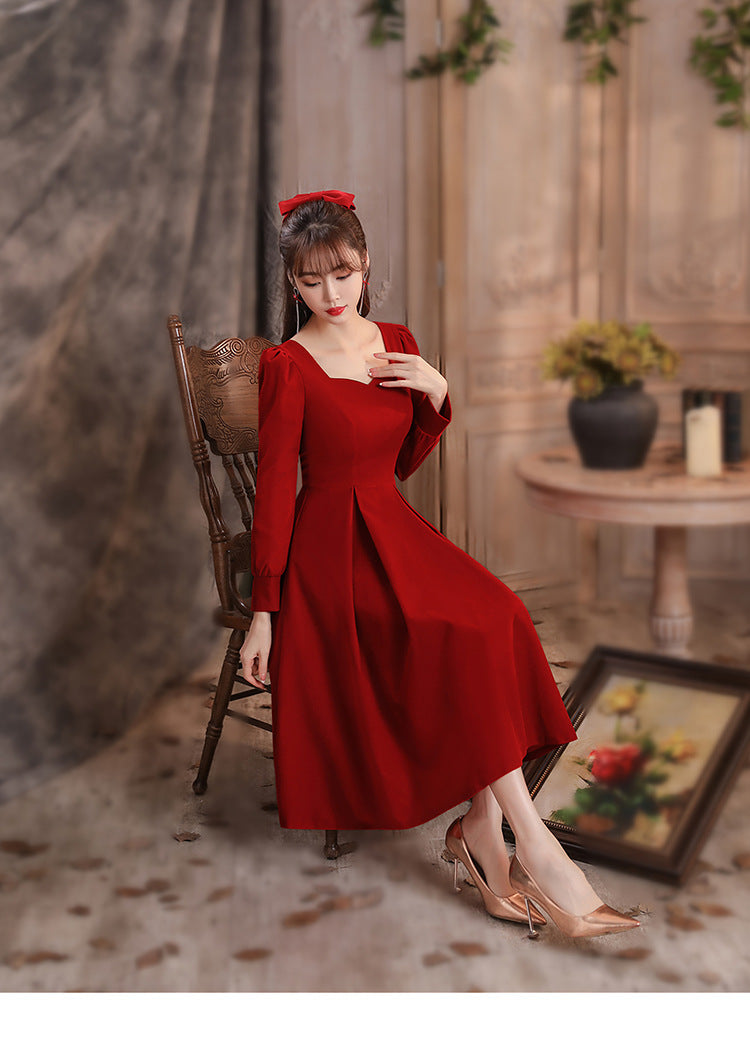 Toast Dress Bride 2024 New Autumn and Winter High-End Engagement Dress Back Door Slim Fit Slimming Long Sleeves Dress