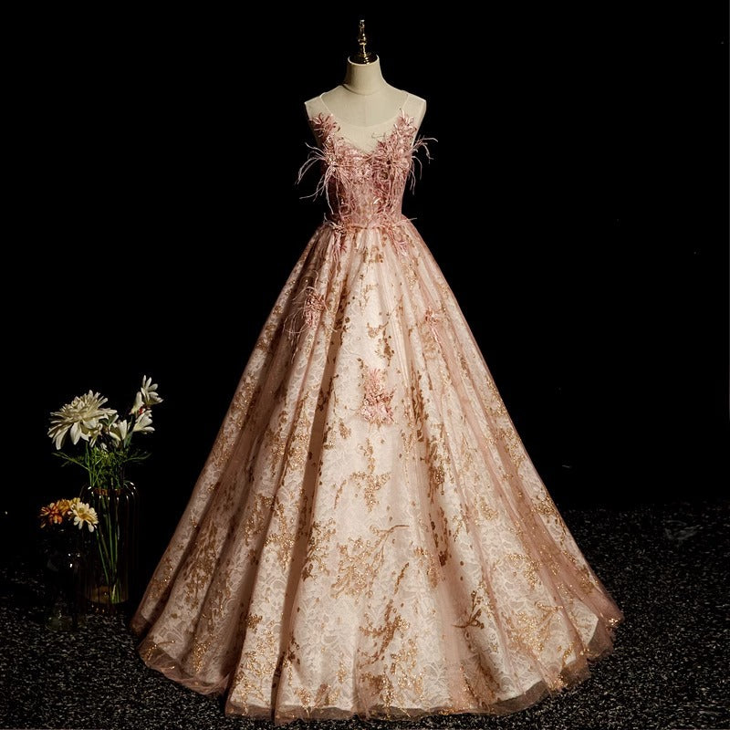 Evening Dress 2024 Autumn High-End Temperament Stage Solo Pettiskirt Vocal Music Art Test Dress Annual Meeting Female Host