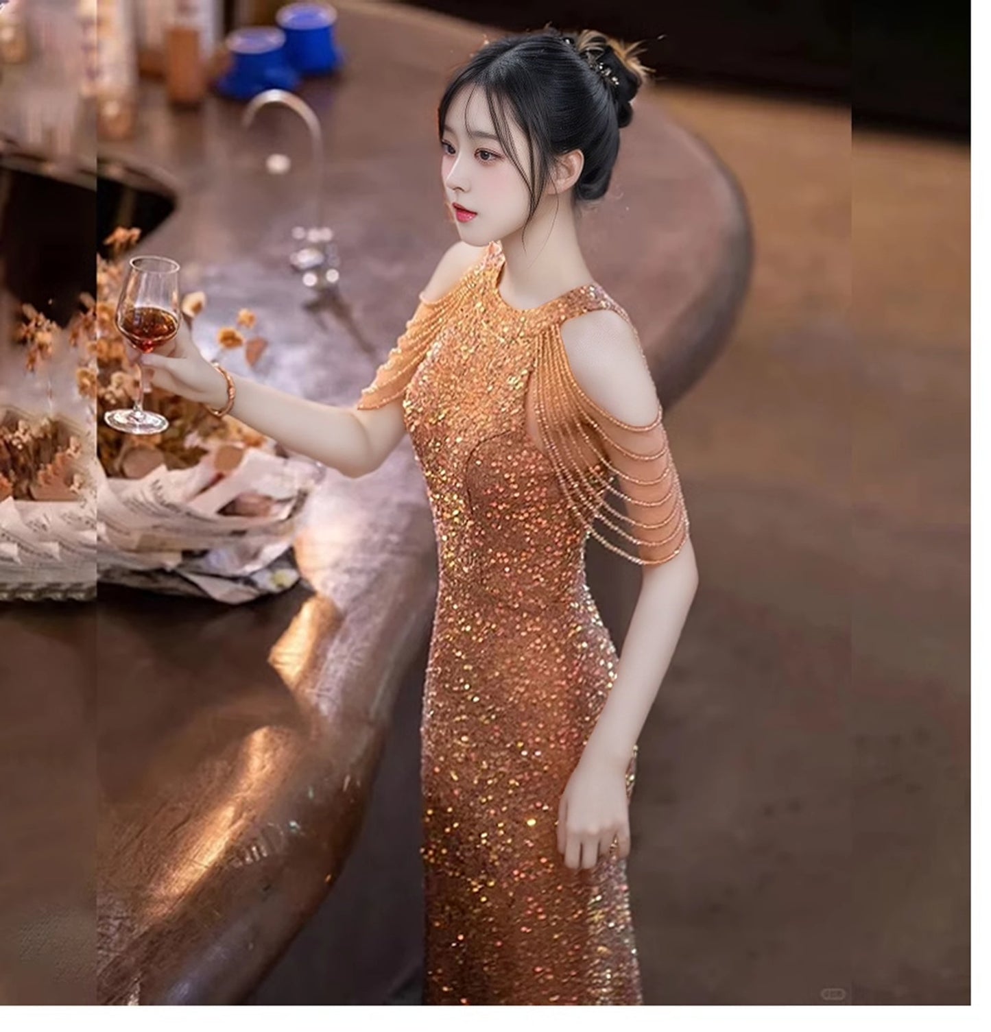 New High-End Dress New Light Luxury Minority High Sense Banquet Temperament Socialite Host Fishtail Dress Evening Dress