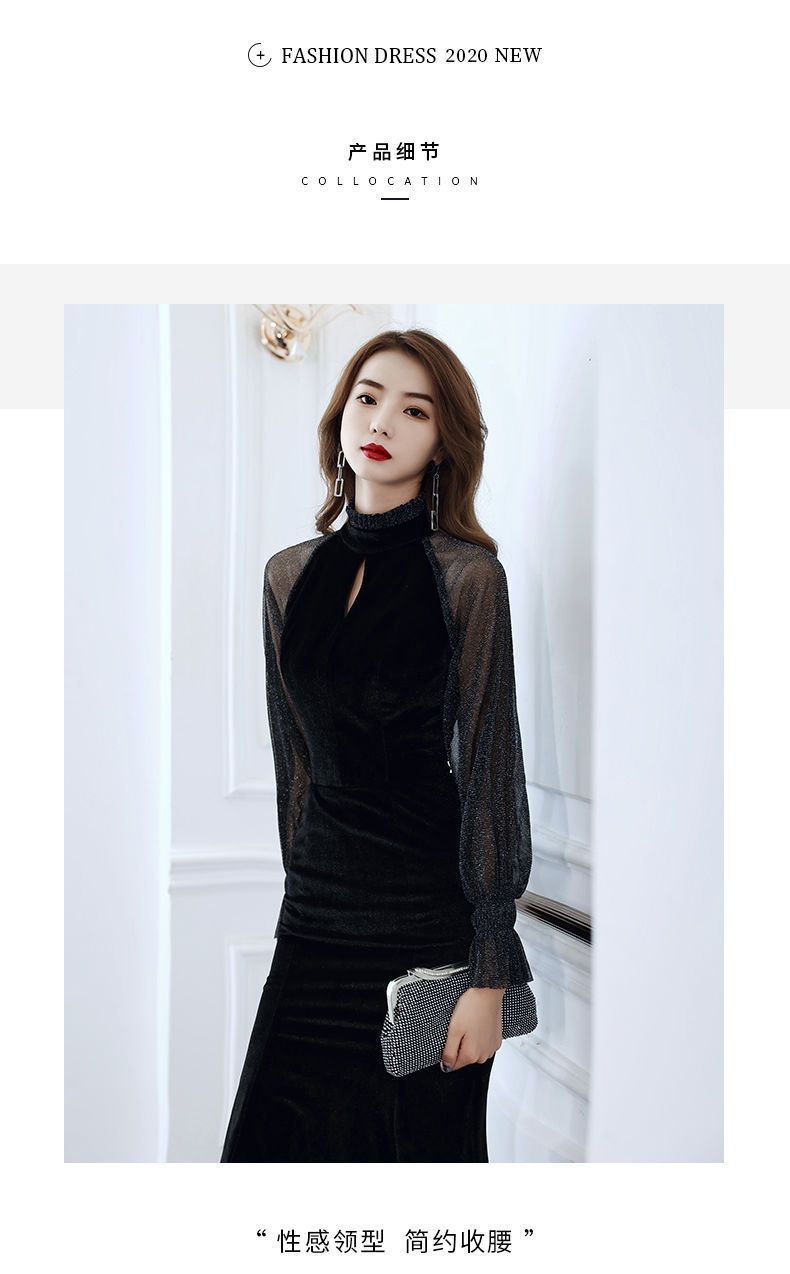 Toast Dress Bride High Sense Spring New Banquet Socialite Host Fishtail Evening Dress Black Slimming Slim Fit