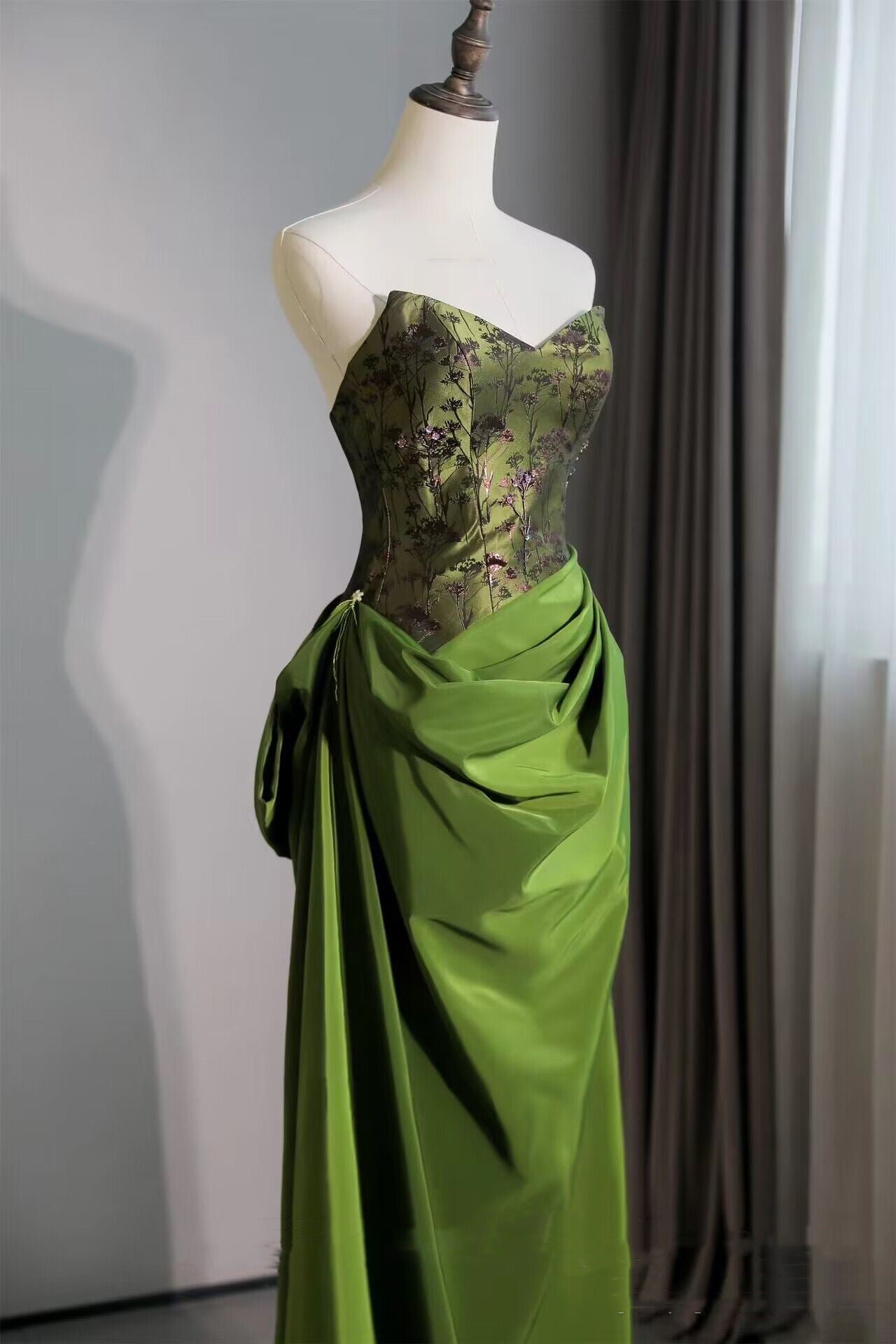 Green New Chinese Style Morning Gowns Dress Toast Dress Bride Engagement Dress Light Luxury Minority Long Tube Top Dress