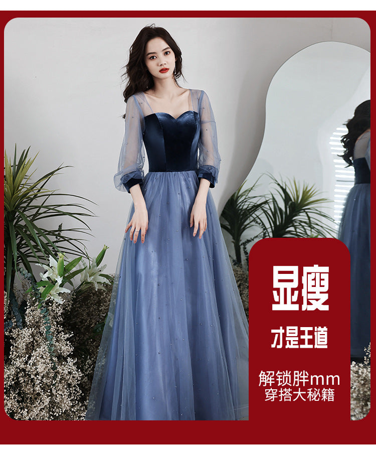 Evening Dress 2024 New Spring Velvet Slimming Long Birthday Party Host Banquet Temperament Belly Covering Dress for Women