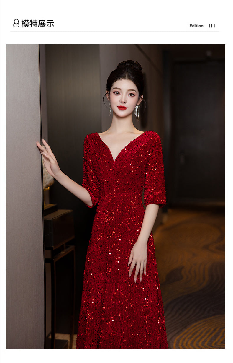 High-end Sequin Evening Dress for Choir Performance Host Conductor Piano Performance Slim Fit Slimming Choir Dress for Women