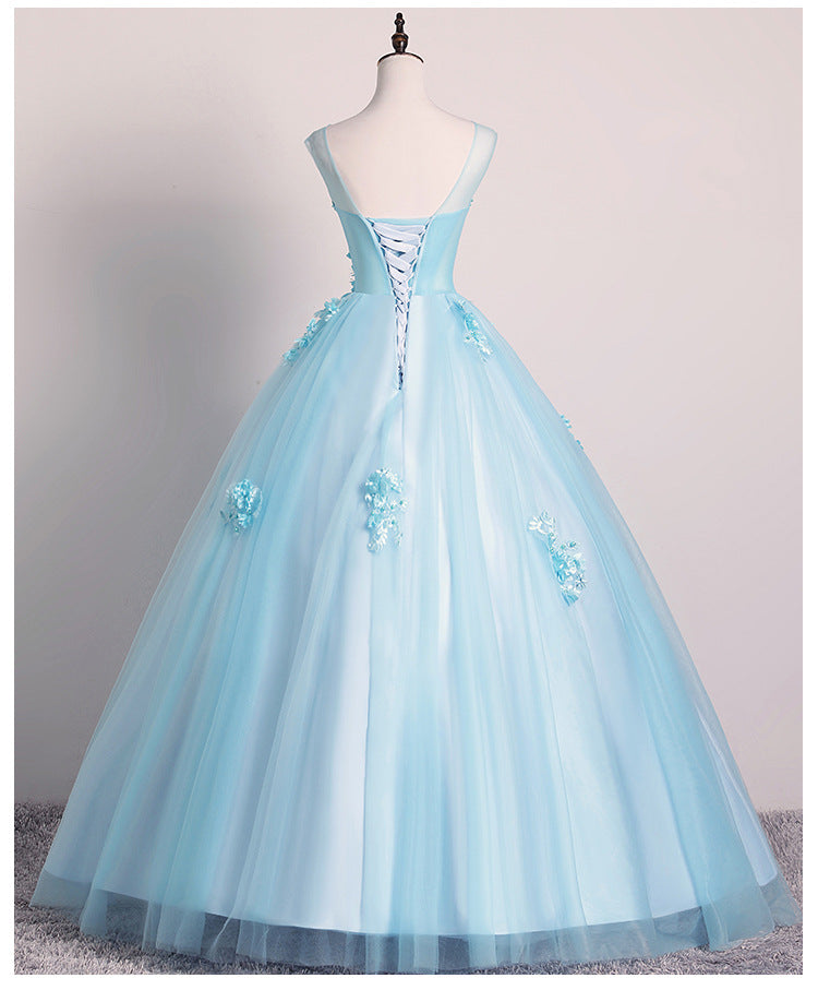 New 2024 Color Wedding Dress Haze Blue Gown Solo Performance Costume Female Noble Vocal Music Art Test Pettiskirt Modern