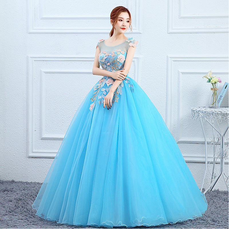 Solo Performance Costume Pettiskirt Female Host Art Exam Dress 2024 New Evening Dress Long Studio Colored Mesh