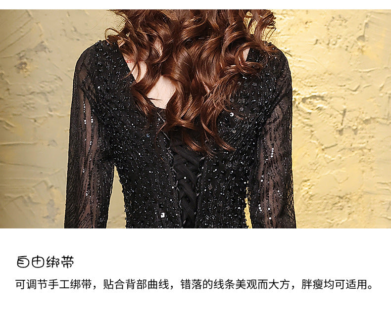 Black Evening Dress Female 2024 Autumn New Master Host Art Exam Dress Choral Performance Long Dress