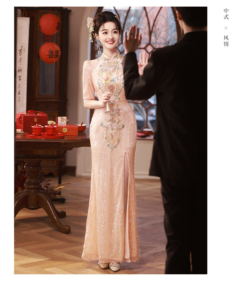 Chinese Toast Gown Bridal High Sense 2024 New Casual Dress for Wedding Day Back-to-Door Banquet Engagement Dress Winter