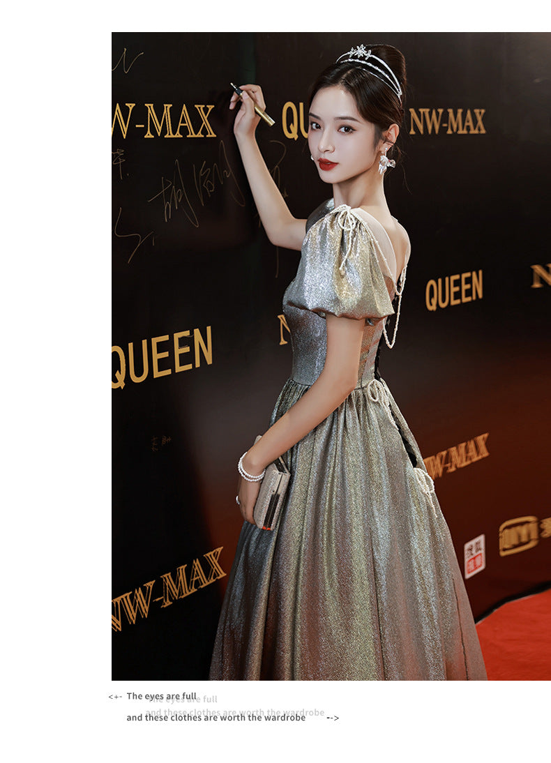 Banquet Evening Dress 2024 New Autumn Art Exam Vocal Music Host Dress Elegant Fairy Temperament Annual Meeting Dress