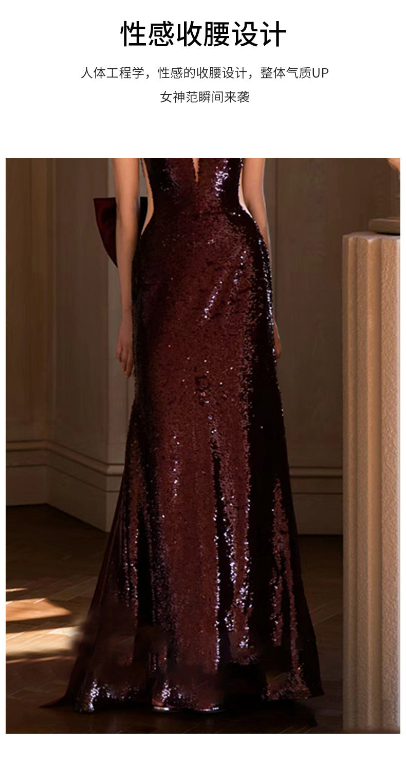 TOAST Clothing 2024 New High Sense Wine Red Bride Engagement Formal Dress Banquet Temperament Host Evening Dress Women