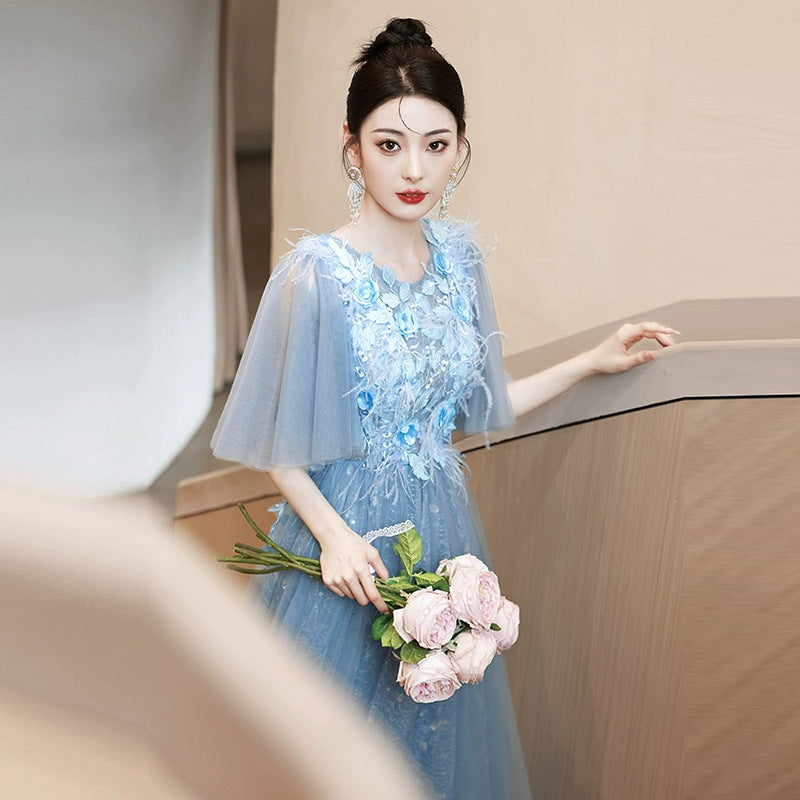 Blue Evening Dress High-End Affordable Luxury Niche Fairy 2024 New High Sense Dinner French Host Long