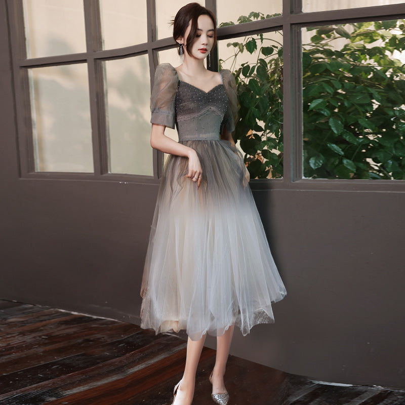 French Evening Dress for Women Light Luxury Minority High-End Banquet Elegant Art Exam High Sense Adult Formal Dress Dress Summer