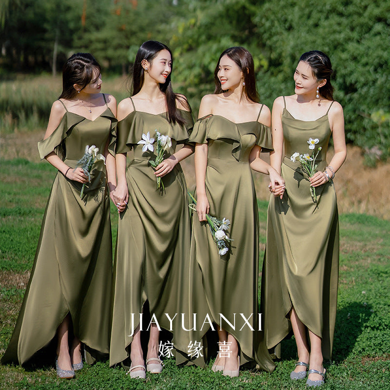 Bridesmaid Dress Girlfriends Group2023Summer New Satin Long Bridesmaid Dress for Sisters Graceful Mori Ladies Banquet