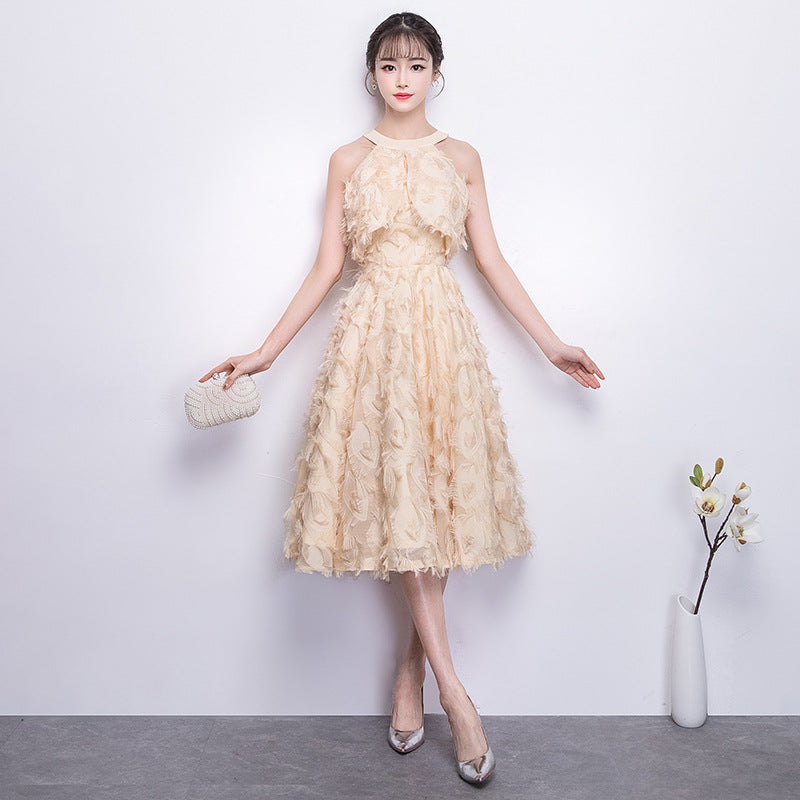 Halter Banquet Evening Dress Dress Women's 2024 Autumn New Elegant Long Slimming Solo Art Exam Pink Bridesmaid