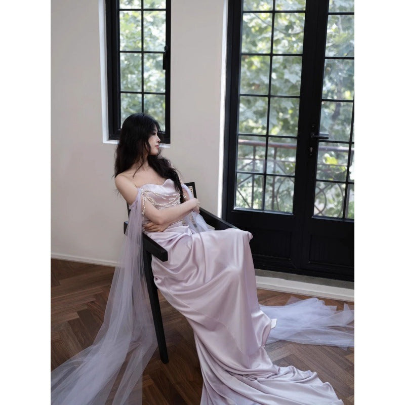 TOAST Clothing Morning Gowns Female Bride Marriage Engagement Evening Dress High-End Sense Niche Light Wedding Dress French Tube Top Dress