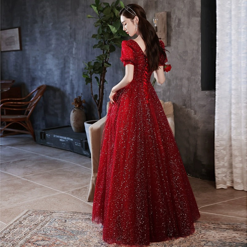 Toast Dress Bride 2024 Red New Style Wedding High-End Elegant Engagement Evening Dress Women's Gauze Dress Autumn