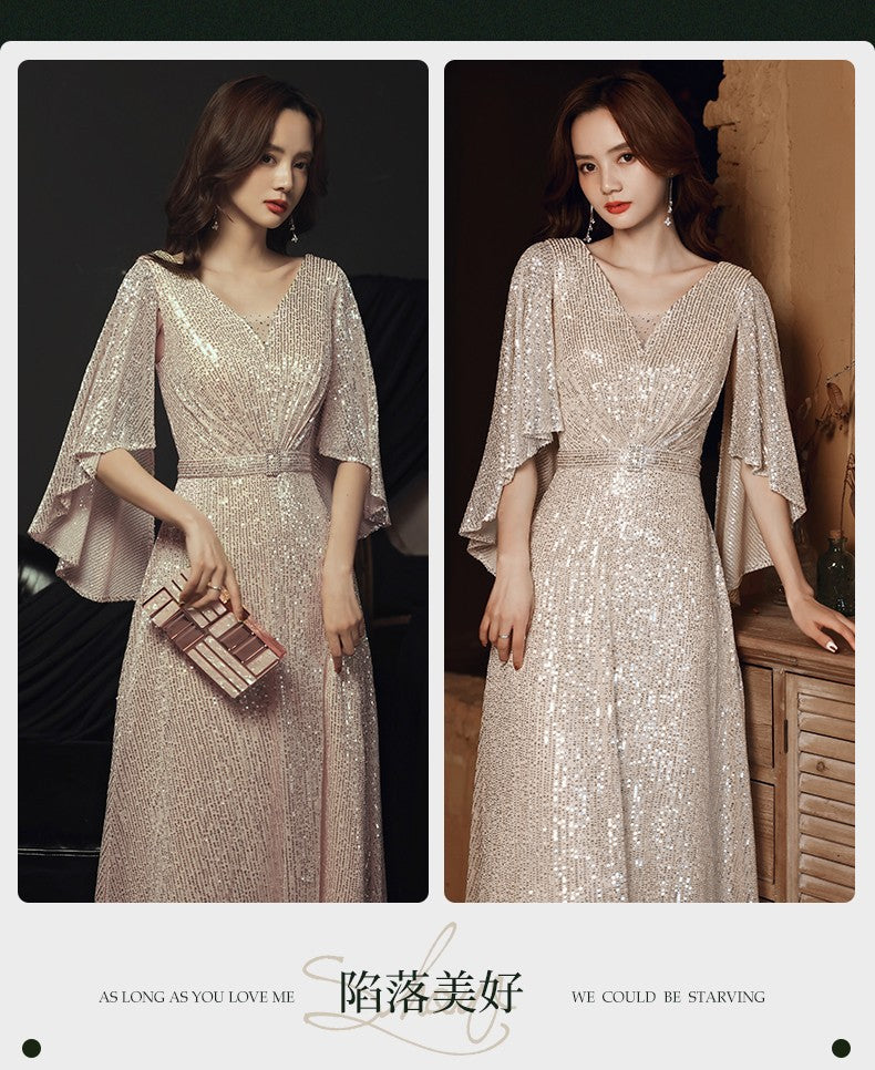 Banquet Evening Dress 2023 New Spring Elegant Golden Socialite Dress Long Host Annual Meeting Dinner Dress